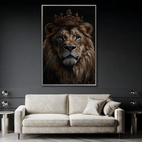 Crowned Lion Art Majestic Animal Portrait, Ready to Hang Poster Decor For Living Room Bedroom Unframed Paper Print