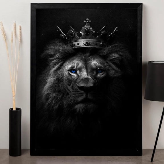 Crowned Lion Art Regal Black And White Animal Poster UNFRAMED Poster, 8x12
