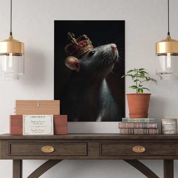 “Crowned Rat” Royal Canvas Wall Art Ready to Hang for Living Room and Bedroom