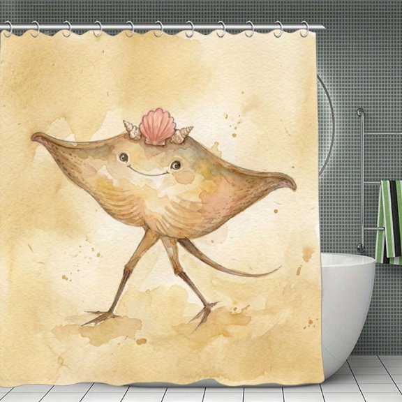 Crowned Stingray Walking Watercolor Shower Curtain, Novelty Bathroom Curtain with Hooks, Waterproof & Opaque Privacy Polyester Fabric for Modern Home Decor 70.8×70.8Inch