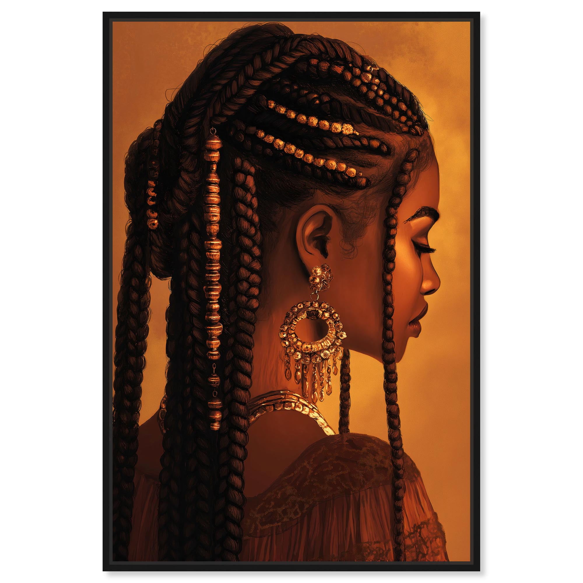 Ebony Portrait Art on Canvas with Black Frame