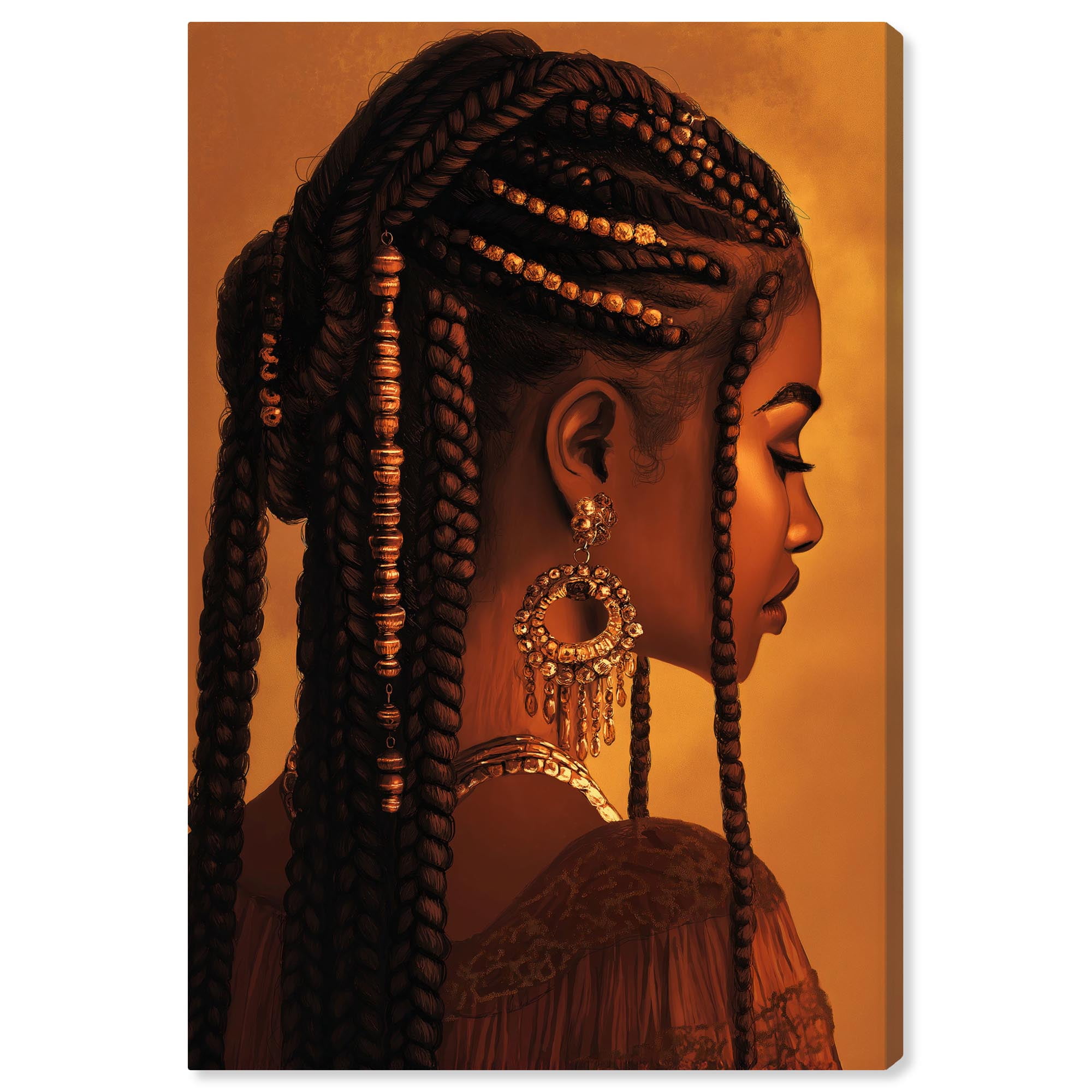 Crowned in Braids Ebony Portrait Wrapped Canvas Art, 10" x 15"