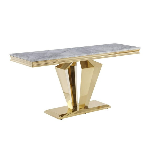 Crownie Gold Rectangle Faux Marble Console Table