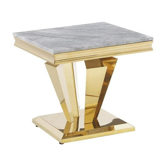 Crownie Gold Square Faux Marble End Table