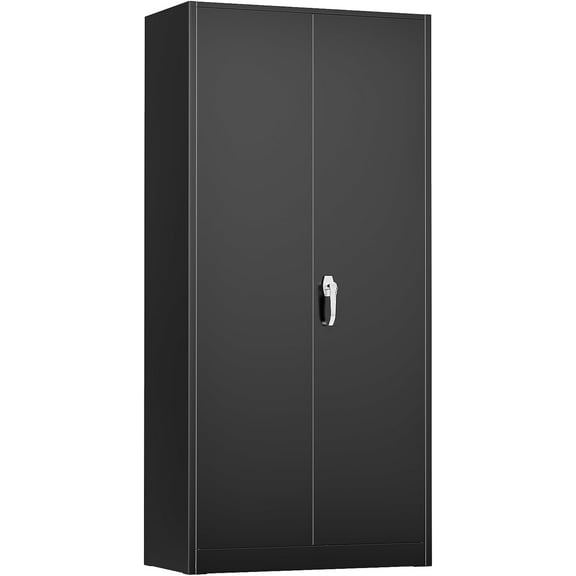 Crownland 72” Metal Storage Cabinet, Lockable Garage Storage Cabinets, High Office Cabinet with Adjustable Shelves for Garage, Home Office, Classroom, Pantry(Classic Black-Narrow Size)