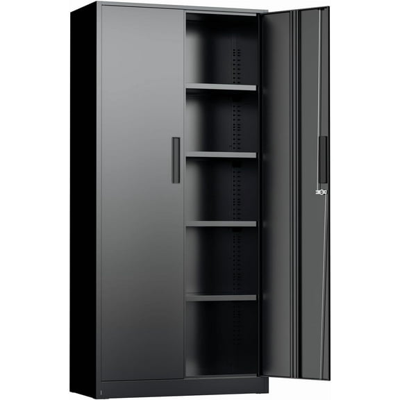 Crownland 72" Metal Storage Cabinet, Lockable Garage Storage Cabinets, High Office Cabinet with Adjustable Shelves for Garage, Home Office, Classroom, Pantry(Classic Black-Narrow Size)