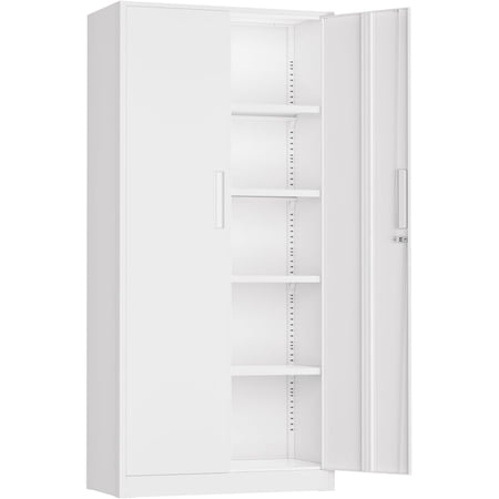Crownland 72" Metal Storage Cabinet, Lockable Garage Storage Cabinets, High Office Cabinet with Adjustable Shelves for Home Office, Pantry, Garage, Classroom, File(White-Narrow Size)