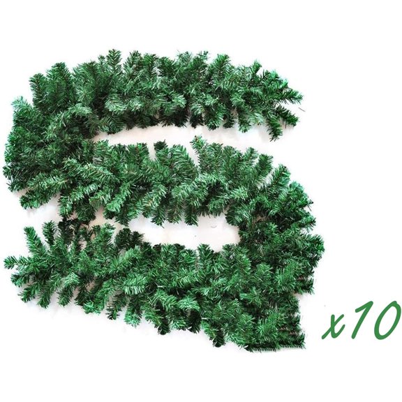 Crownland Christmas Soft Pine Garland 9 Feet Holiday Green Artificial Pine for Staircase Railing Banister Door Fireplace Mantel Wreath Decoration Indoor and Outdoor Use (Pack of 10)