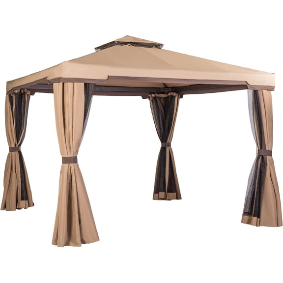 Crownland Outdoor Patio Garden Gazebo 10 x 10 FT, with Mosquito Netting and Double Square Tops, for Wedding Party Commercial Use Backyard Events