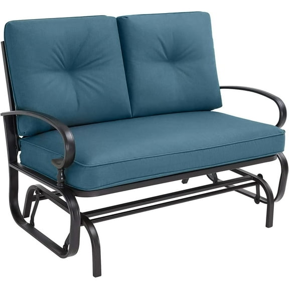 Crownland Outdoor Patio Glider Chair, Rocking Glider Bench for 2 Person, Porch Furniture Loveseat Seating, Wrought Iron Patio Textilene Gliders for Outside, Porch, Garden(Peacock Blue)