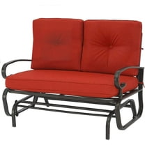 Crownland Outdoor Patio Glider Chair, Swing Glider , Porch Furniture Loveseat Seating, Wrought Iron Patio Glider for Outside, Porch, Patio, Garden (Classic Red)