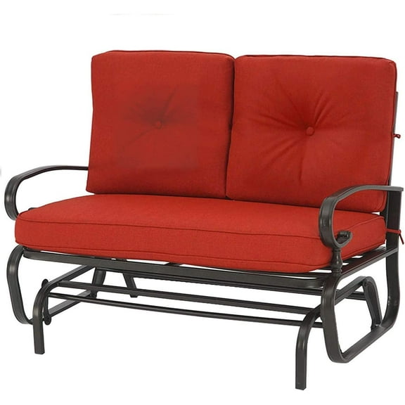Crownland Outdoor Patio Glider Chair, Swing Glider , Porch Furniture Loveseat Seating, Wrought Iron Patio Glider for Outside, Porch, Patio, Garden (Classic Red)