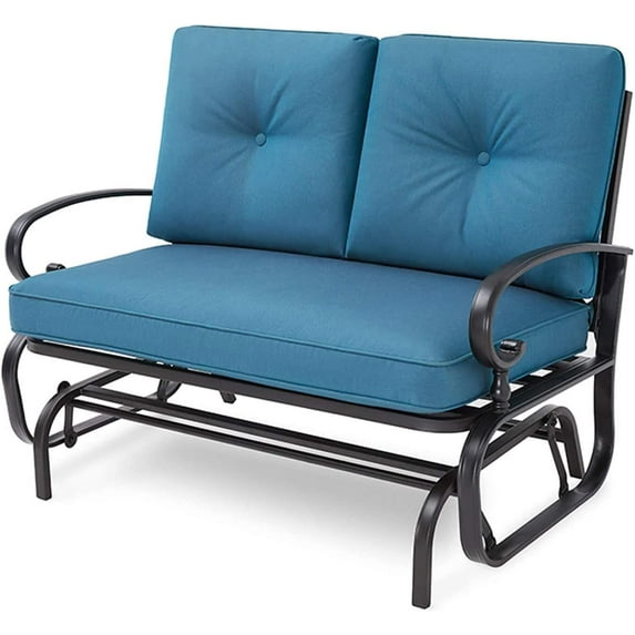 Crownland Outdoor Patio Glider Chair, Swing Glider , Porch Furniture Loveseat Seating, Wrought Iron Patio Glider for Outside, Porch, Patio, Garden(Peacock Blue)