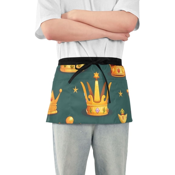 Crowns and Stars Cartoon Short Server Apron with 3 Pockets for Unisex Chef Gardening
