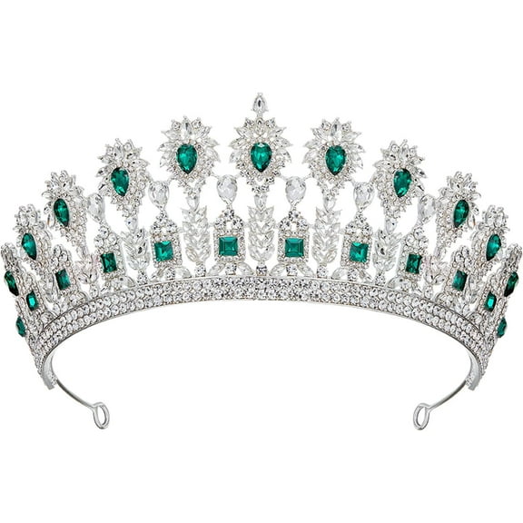 Crowns for Women Wedding Crown for Bride Vintage Baroque Crown Crystal Princess Tiara for Girls Tiaras for Wedding (Green)