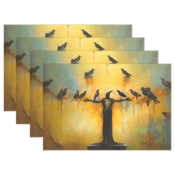 Crows Birds 12×18 inch Placemats Heat Resistant Washable Foldable Rectangular Placemats Set Decoration Indoor Outdoor for Kitchen Dining Table 6PCs