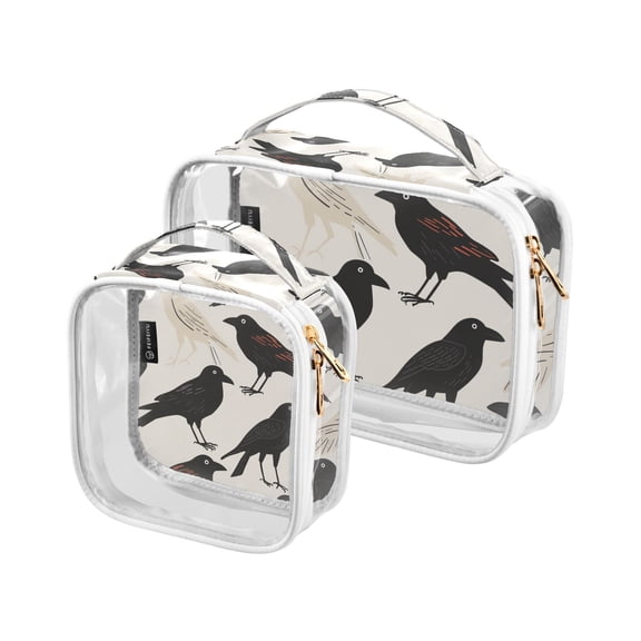 Crows Clear Cosmetic Bags with Handles PVC Toiletry Bags Zipper Waterproof Portable for Traveling 2 Pcs