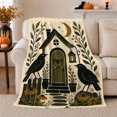 thumbnail image 1 of Crows by Cottage with Moon and Lantern, Cozy Folk Art Style for Cottagecore Fans, Autumn Doorway Scene, Flannel Blanket for Reading Nook and Cabin, Housewarming Gift and Primitive Home Decor, 1 of 9