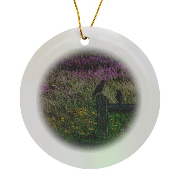 3drose, Crows Fence Gate Heather Country, Circle Porcelain Ornament