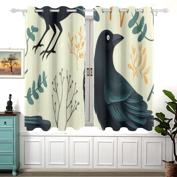 Crows Leaves 5455 Inch Black Out Curtains 2 Packs Aesthetic for Bedroom Living Room Sliding Glass Doors Kitchen Windows