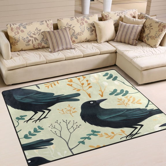 Crows Leaves Area Rug Washable 80 x 58 Floor Carpet Mat Non Slip for Bedroom Living Room Home Decor