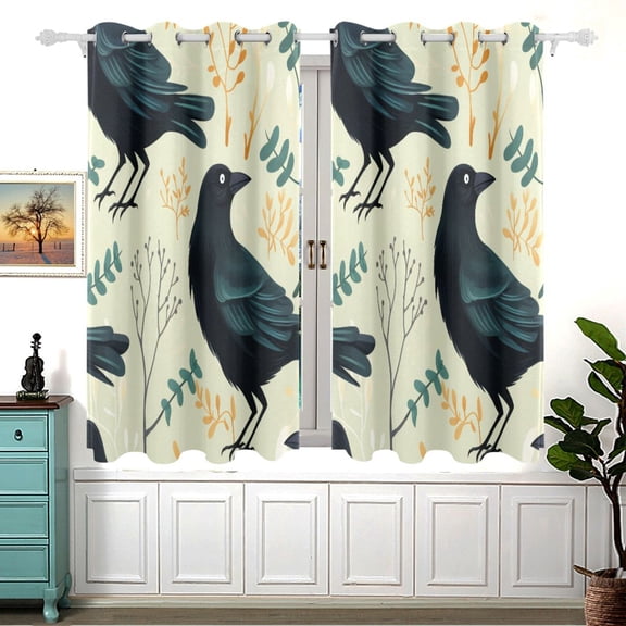 Crows Leaves Black Out Curtains Aesthetic for Bedroom Living Room Sliding Glass Doors Kitchen Windows 2 panels set
