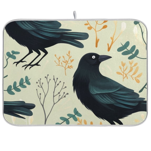 Crows Leaves Dish Drying Mat Dish Drainer Rack Mats Water Absorbent Non-Slip Easy Clean Heat Resistant for Kitchen Counter