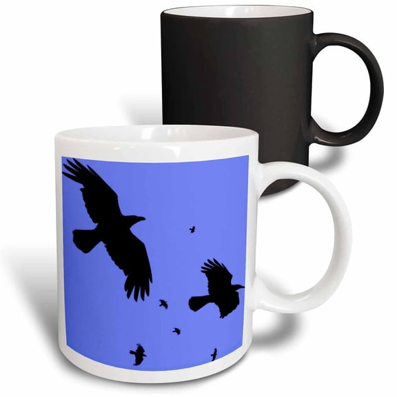 3drose, Crows or Ravens in Flight Minimalist Silhouette, 11oz Magic Transforming Mug