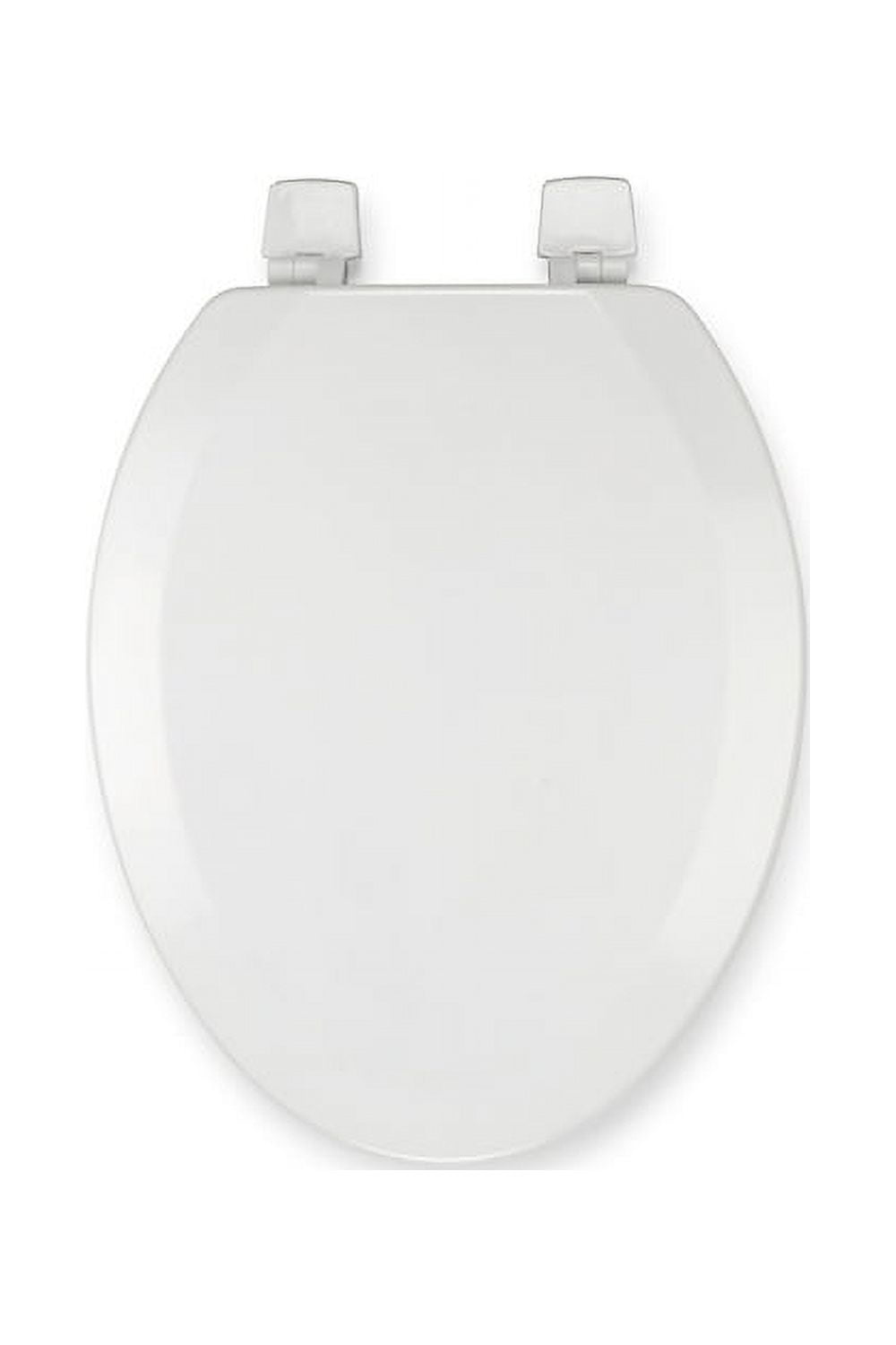 White Molded Wood Elongated Toilet Seat with Adhesive Hinges