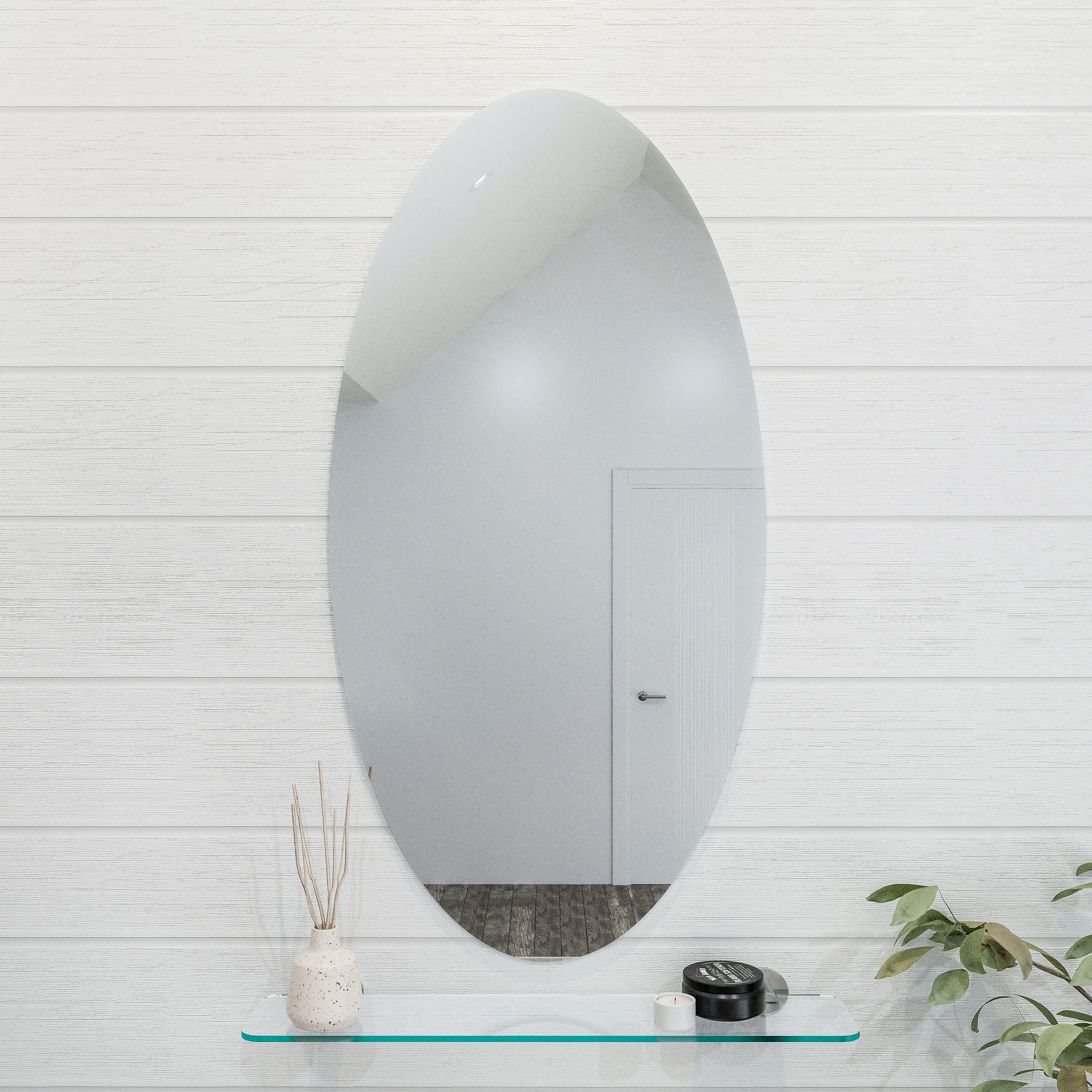 Frameless Oval Bathroom Vanity Mirror with Hang 'n' Lock System