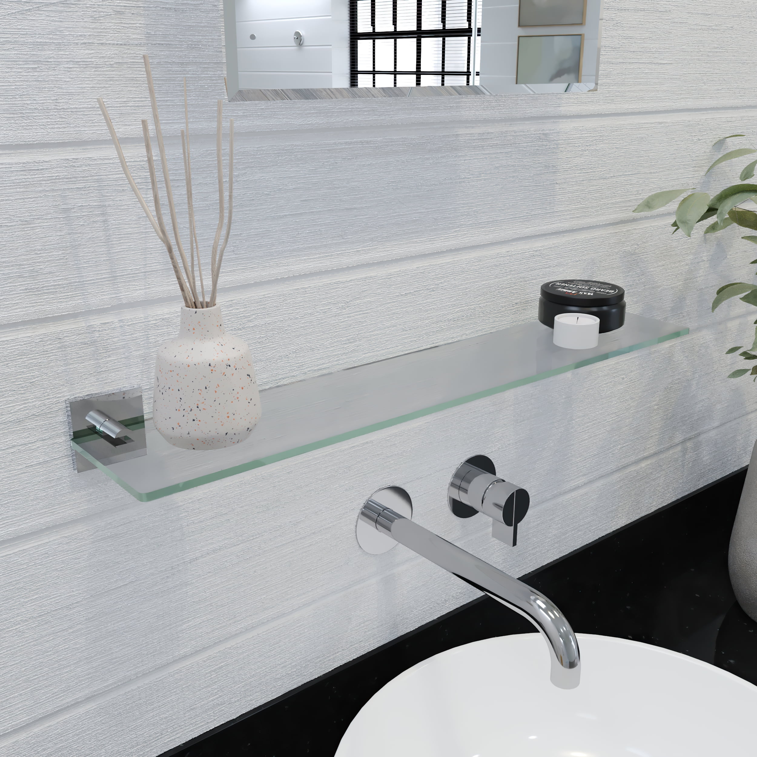 Croydex Chester Flexi-Fix  24.3 in x 5.3 in Chrome Floating Shelf