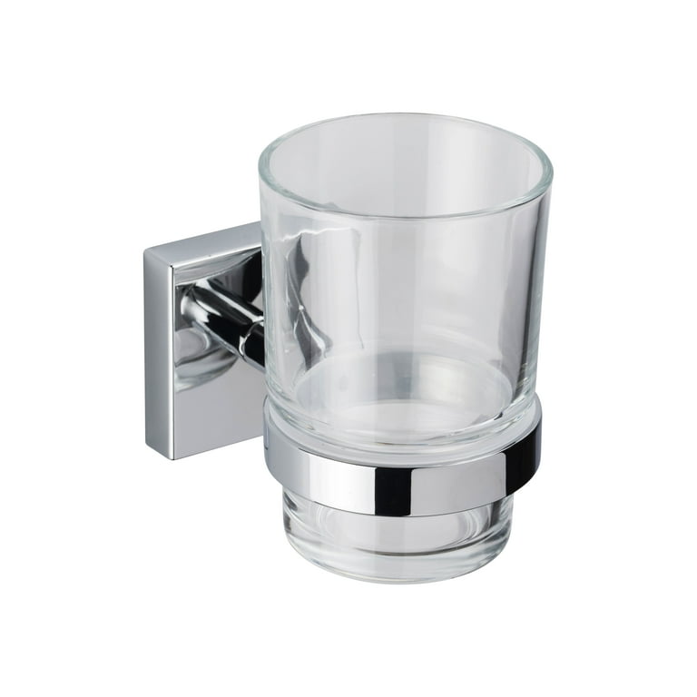 Croydex Chester Flexi-Fix Screw or Glue Bathroom Wall Mounted Toothbrush Tumbler  Holder with Glass Cup 