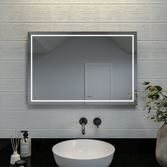 Croydex Claremore Illuminated Vanity Mirror with Easy Fitting System, Silver (36X24in)