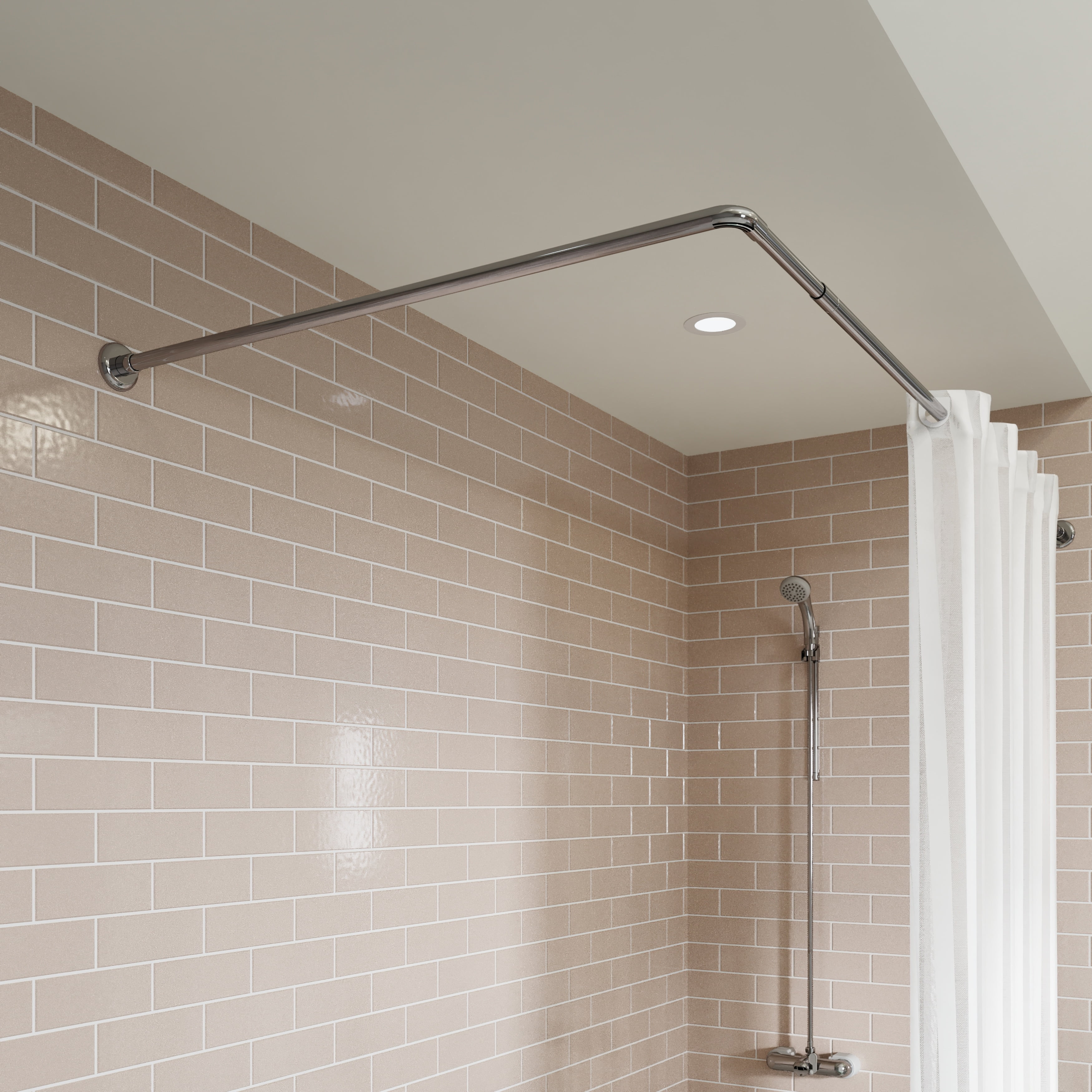 Adjustable Silver L-Shaped Aluminium Shower Curtain Rod