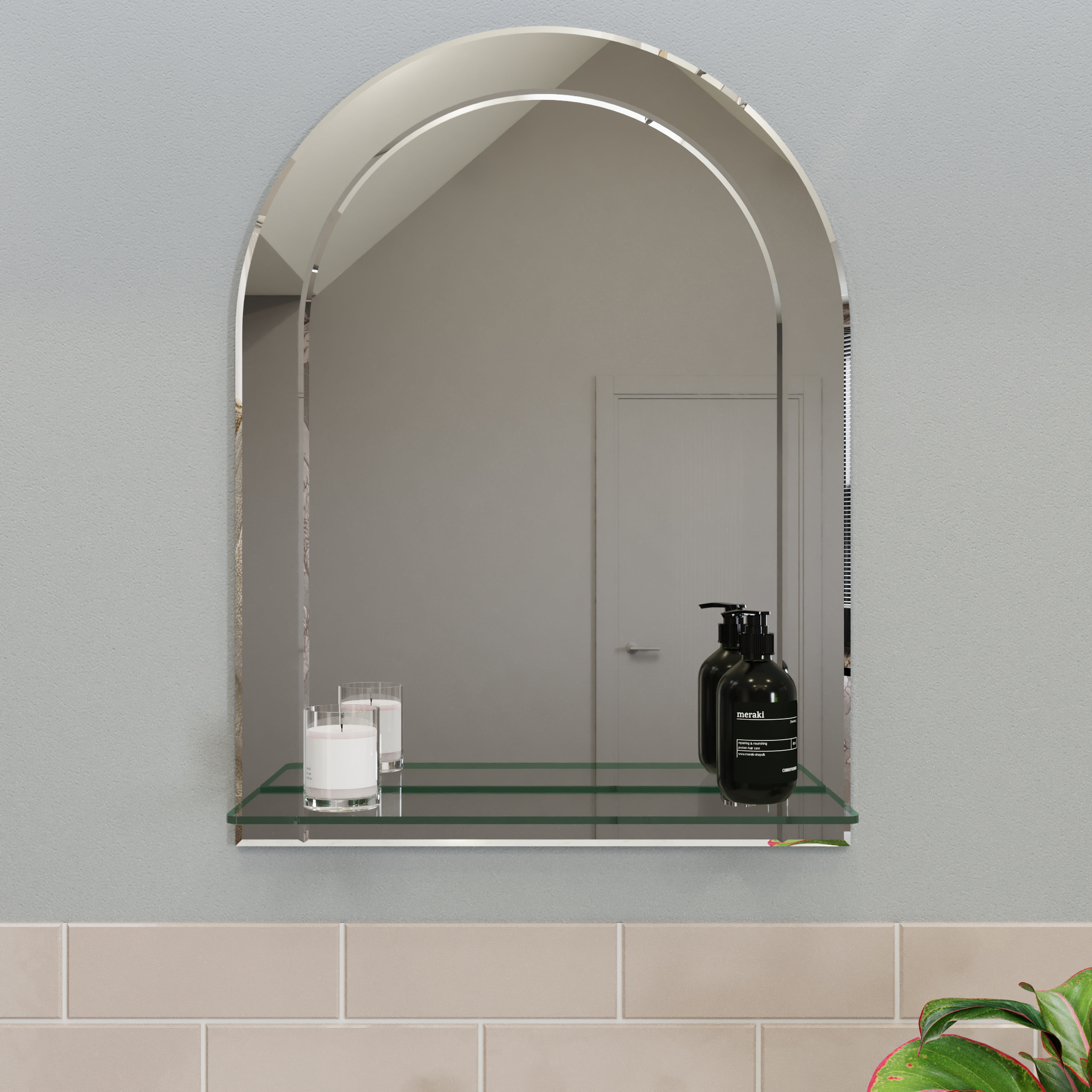 Croydex Fairfield Easy Install, Arch Bathroom Mirror with Single Shelf