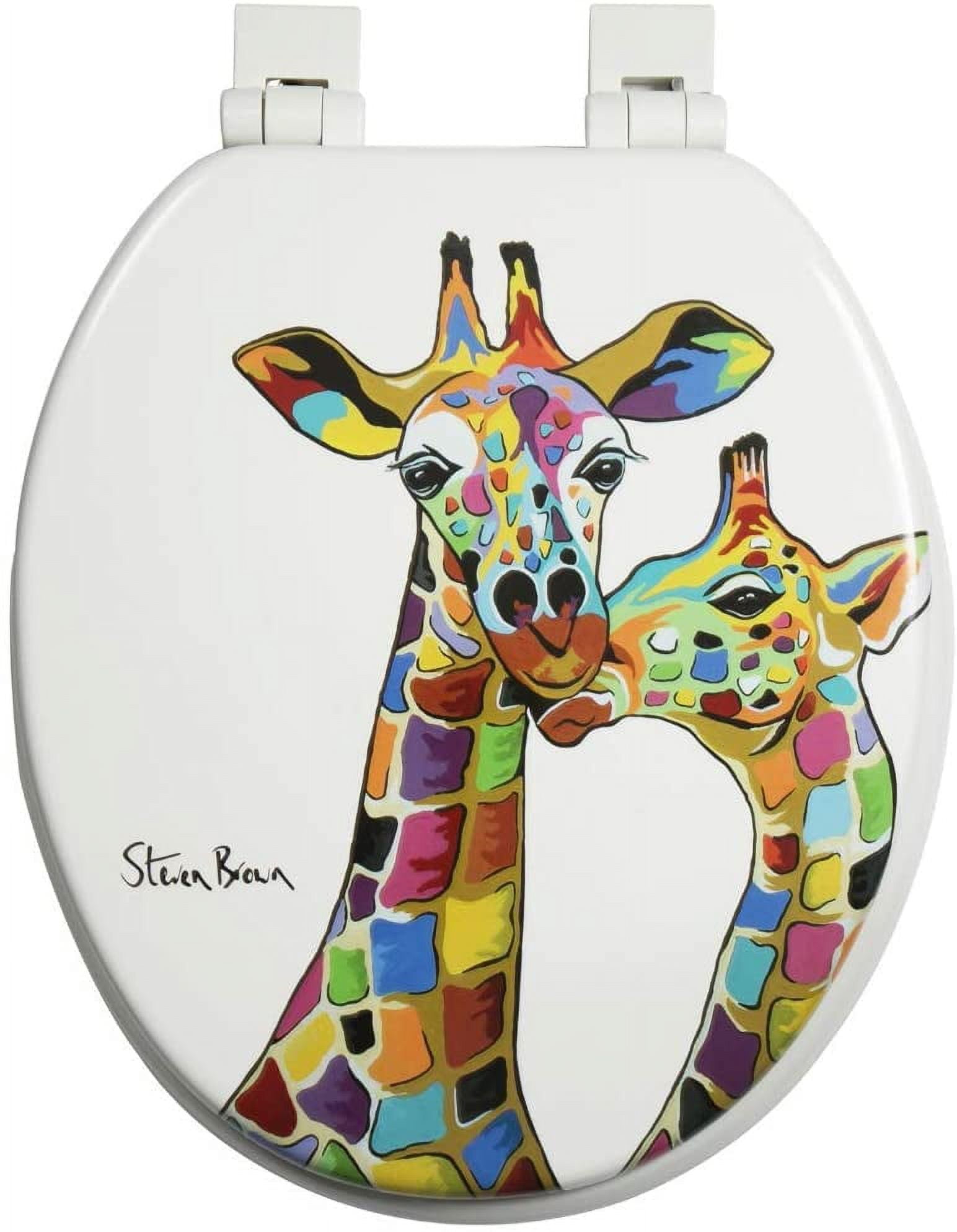Colorful Giraffes Round Soft Close Molded Wood Toilet Seat