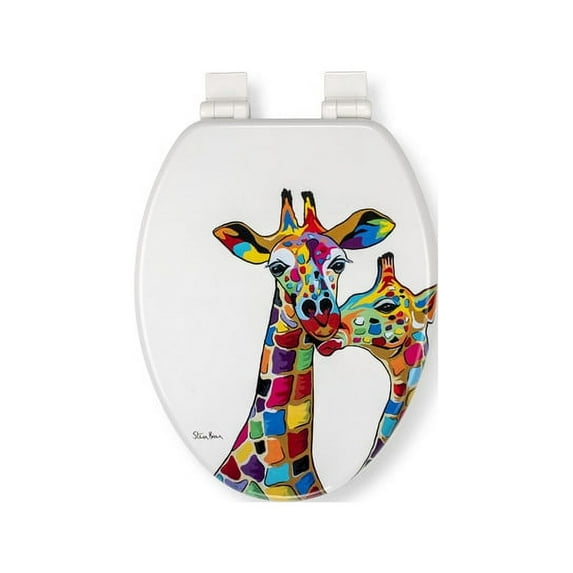 Croydex Round Decorative Wood Toilet Seat, Soft Close, Colorful Giraffes