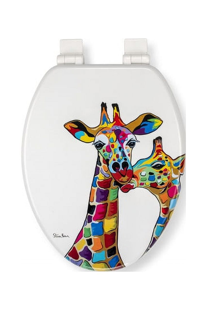 Croydex Steven Brown 19" Wooden Printed, Elongated Toilet Seat, Francie & Josie