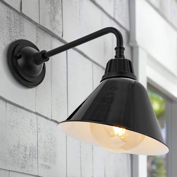 JONATHAN Y Croydon 9.63" 1-Light Farmhouse Industrial Indoor/Outdoor Iron LED Gooseneck Arm Outdoor Sconce, Black