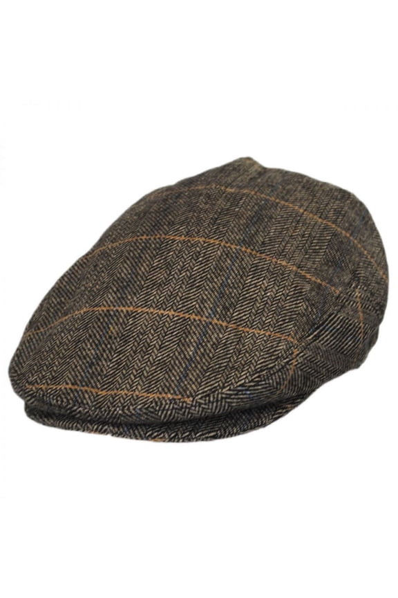 Croydon Herringbone Plaid Wool Blend Ivy Cap - XXL - Tan