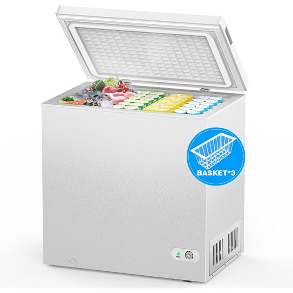 Crzoe 7.0 Cu.Ft Chest Freezer with Removable Basket and Bottom Defrost Water Drain Freestanding Top Open Door, Deep Freezer, Mini Freezer with Adjustable 7 Thermostat for Home/Apartment, White