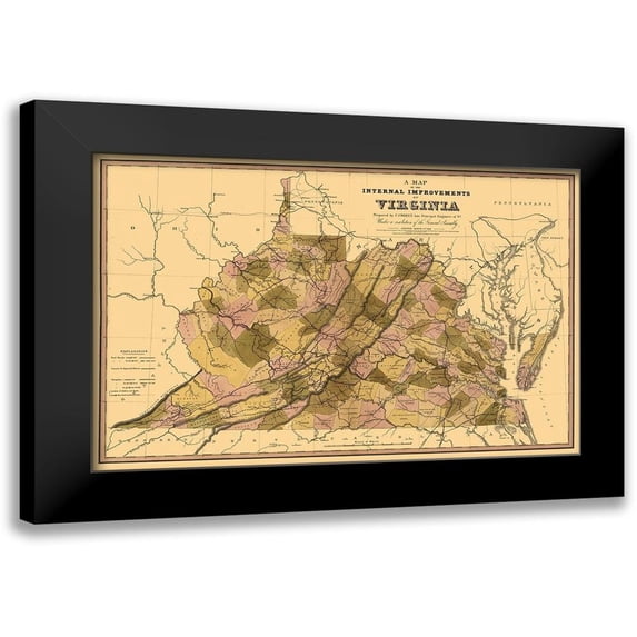 Crozet 18x13 Black Modern Framed Museum Art Print Titled - Internal Improvements Virginia - Crozet 1848