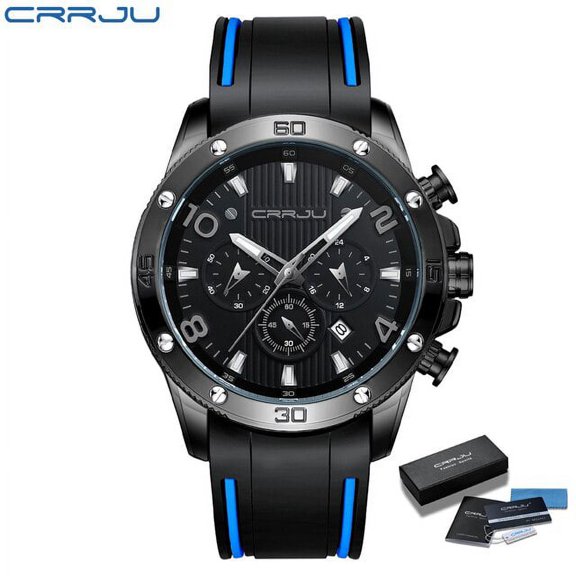 Crrju Men's Watch Chronograph Outdoor Sports Waterproof Watches Luminous Display Quartz Rubber Clock Relogio Masculino - Quartz Wristwatches