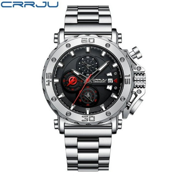 Crrju Men Watch Top Brand Luxury Big Dial Stainless Steel Waterproof Chronograph Wristwatches With Date Relogio Masculino - Quartz Wristwatches