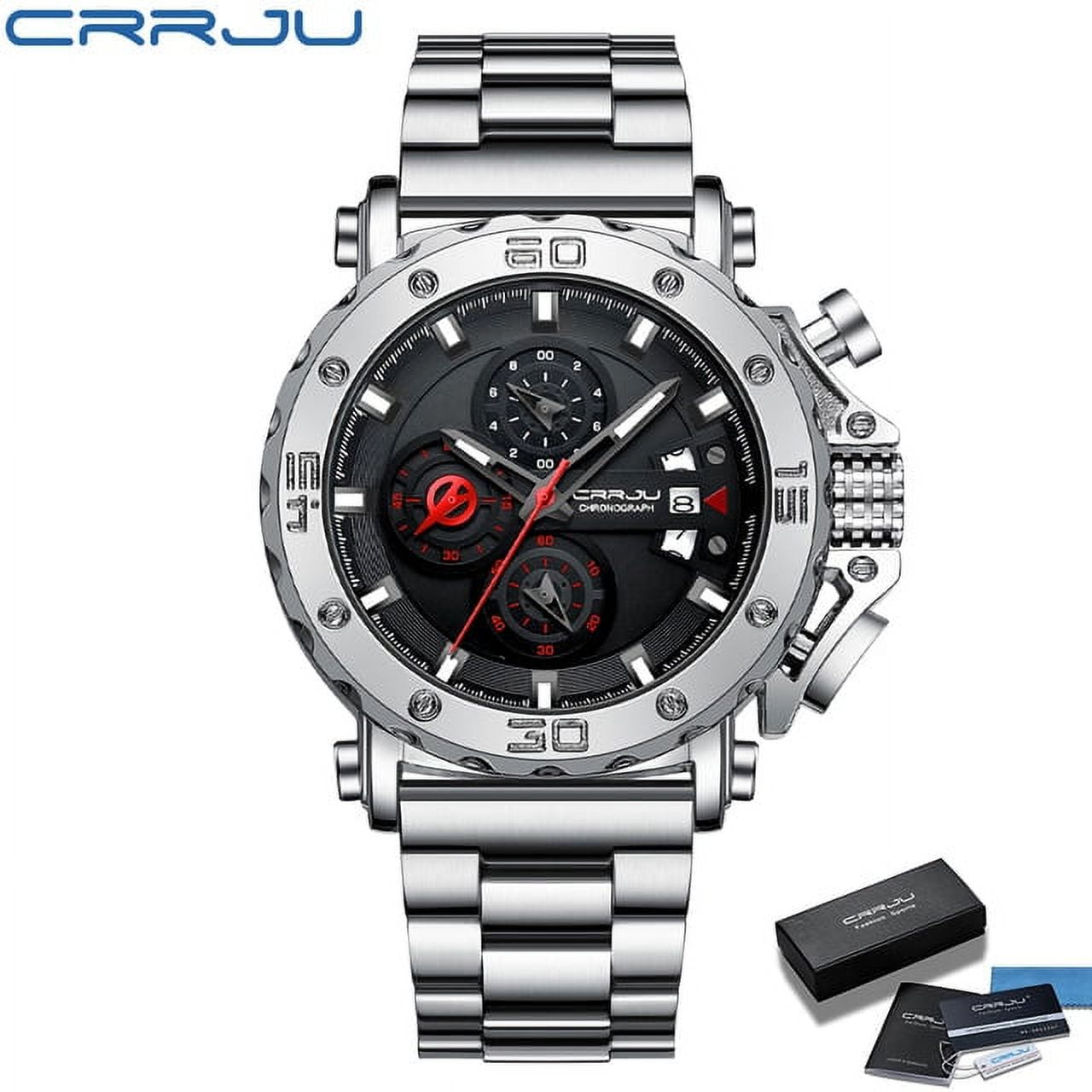 Watches Men Crrju Luxury Army Military Watch High-Quality 316L Stainless Steel Chronograph Clock 2020 Black Rose