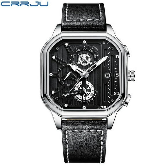 Crrju Men Watch Top Brand Luxury Military Leather Square Clock Quartz Business Sport Wristwatch Relogio Masculino - Quartz Wristwatches