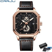 Crrju Men Watch Top Brand Luxury Military Leather Square Clock Quartz Business Sport Wristwatch Relogio Masculino - Quartz Wristwatches