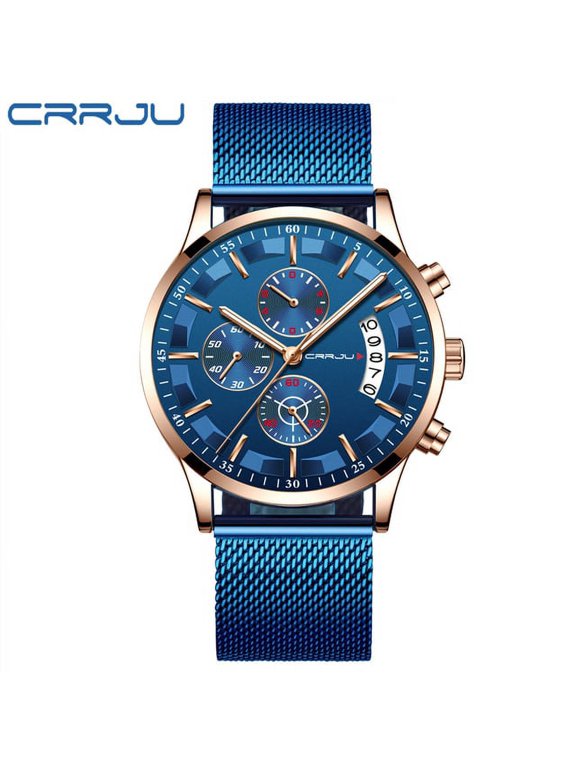 Mens Sport Watches Top Brand Luxury Quartz Chronograph Waterproof Fashion Mesh Steel Clock - Quartz Wristwatches