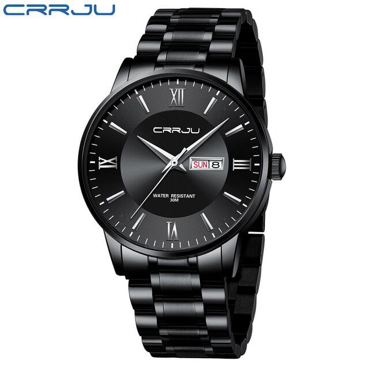 Crrju Mens Watch Classic Stainless Steel Watches For Men,business Men's Wrist Watches Analog Waterproof Quartz Watches Auto Date - Quartz Wristwatches