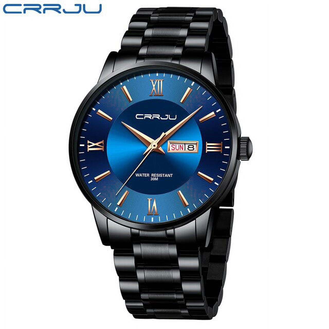 Crrju Mens Watch Classic Stainless Steel Watches For Men,business Men's Wrist Watches Analog Waterproof Quartz Watches Auto Date - Quartz Wristwatches